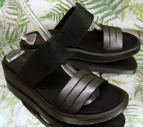 ECCO FLOWT BLACK LEATHER OPEN TOE SANDALS SLIP ONS SHOES US WOMENS SZ 5 EU 36