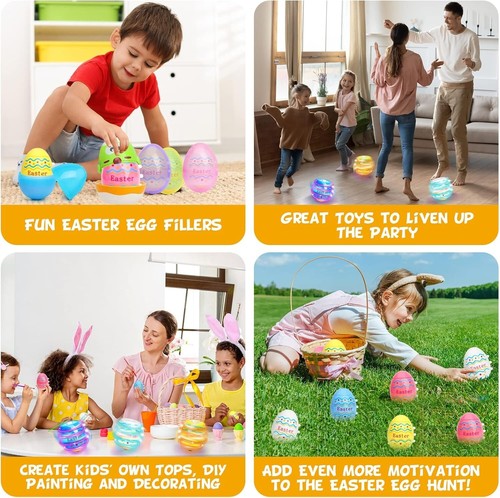 Light Up Easter Eggs Toy Gifts for Kids, 6 Easter Egg Spinning Tops with Flash - Picture 2 of 4