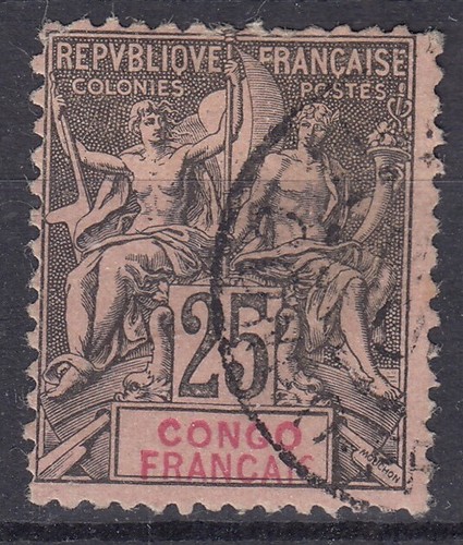 CONGO FRANCAIS : TYPE GROUPE 25c NOIR S ROSE N° 19 OBLITERATION LEGERE - A VOIR - Picture 1 of 2