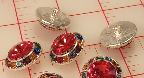 5 Multi Colored Rainbow Rhinestone Shank Buttons Orange Red Acrylic 7/8" 22mm - Picture 5 of 7