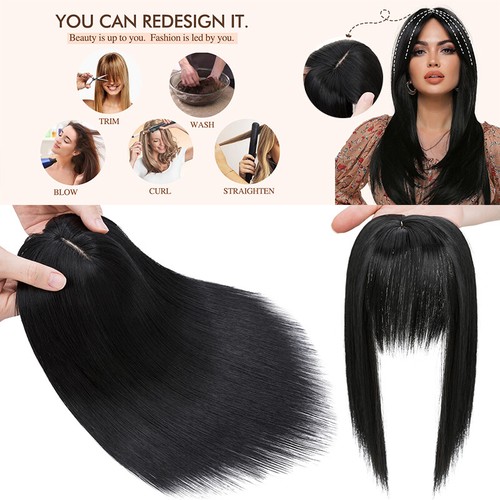 Women Hair Topper Toupee Clip in Hairpiece Silk Top Bangs 100% Real as Human 14" - Picture 12 of 96