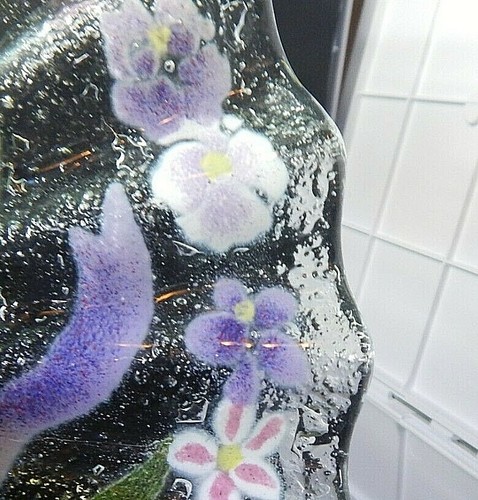 Fused Glass Floral Bouquet Plate Dish Pansy Daisy Ruffled Edge 10.5 In Signed - Picture 8 of 8