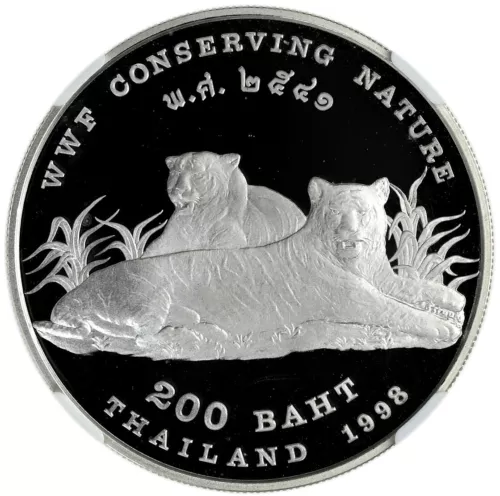 THAILAND 200 Baht BE 2541/1998 'World Wildlife Fund - Tigers' Rama IX NGC PF69UC