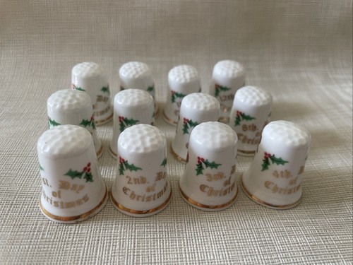 Bundle Of Vintage Fine Bone China Thimbles - 12 Days Of Christmas Full Set