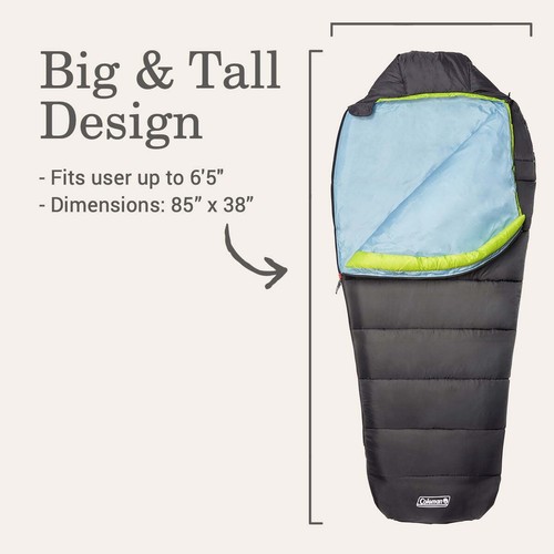 40°F Big and Tall Mummy Sleeping Bag, Black, Adult - Picture 2 of 10