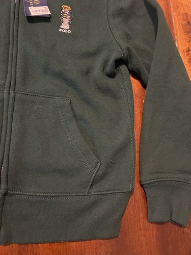 Polo Ralph Lauren Boys Full Zip Hoodie Sweatshirt Green Small 8 Bear - Picture 3 of 13