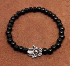 Bracciale MANO DI FATIMA Argento Perle Nero Uomo Donna braccialetto occhio turco
