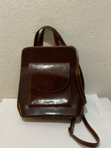 Vera Pelle Made in Italy Brown Leather  Backpack Front Pocket Adjustable Straps - Picture 1 of 11