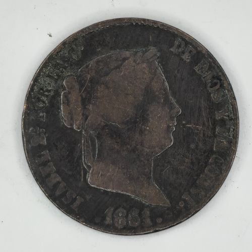 🇪🇸 25 Céntimos de Real Espagne 1861 – Isabelle II – Madrid Cuivre - Picture 1 of 2