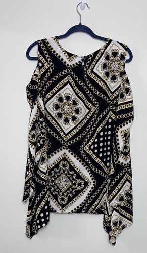 Chico's black/ gold/cream, chain link design, cold shoulder blouse size 3 (16) - Picture 2 of 6