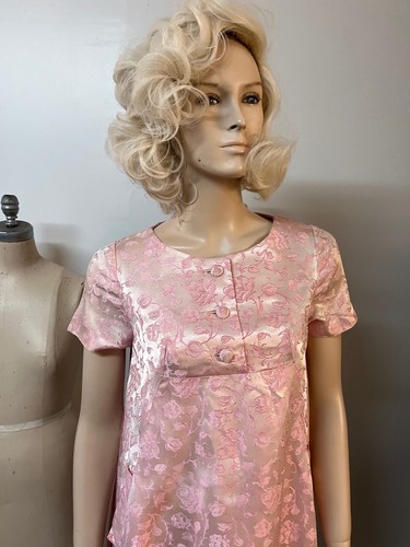 Sweet Vintage 1960s Pink Poly Rayon Bend Summer Floral Babydoll Dress B 36 - Picture 11 of 15