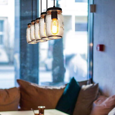 5-Light Glass Mason Jar Island Pendant Light Ceiling Light Fixture Kitchen Decor