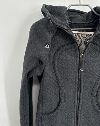 Lululemon Special Edition Women's Gray Quilted Full Zip Scuba Jacket Hooded sz 4 - Picture 2 of 8
