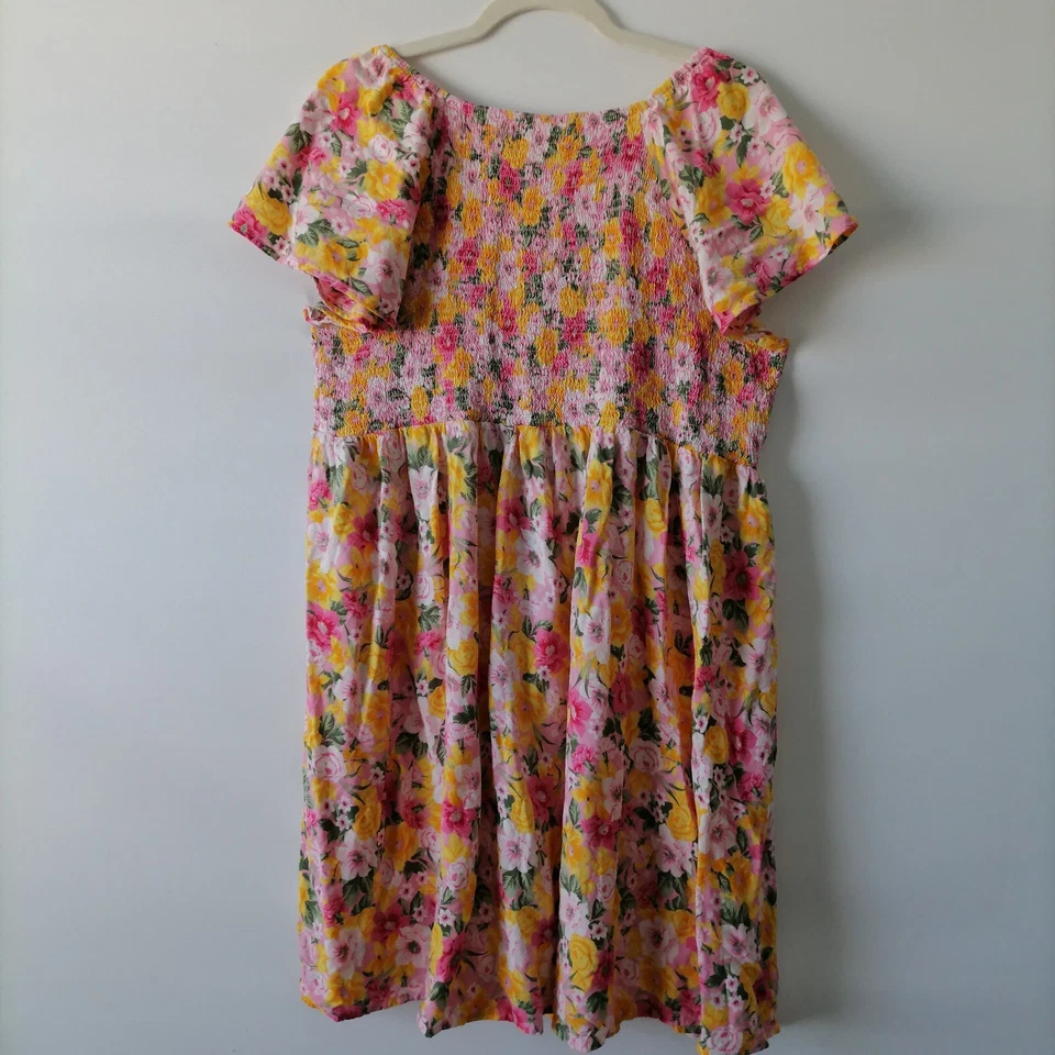 Mini Vestido Jolie & Joy Para Mujer Rosa Amarillo Fluido Volantes Floral Calado Talla 1X Foto 4 de 4