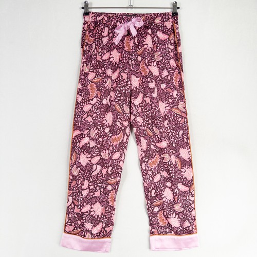 Ann Taylor Pants Sz Small Pink Floral Sleep Lounge Satin Pull On Straight Leg - Picture 1 of 9