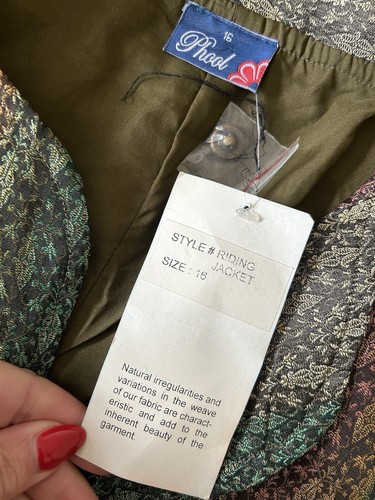 New Phool Indian Riding Jacket Size 16 Ethnic Metallic Brocade Green Pink Gold - Picture 3 of 6