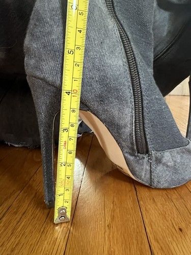 Women Gray Denim Jean Boots Peep-toe Stiletto Heel Over The Knee Heels 7 - Picture 5 of 5