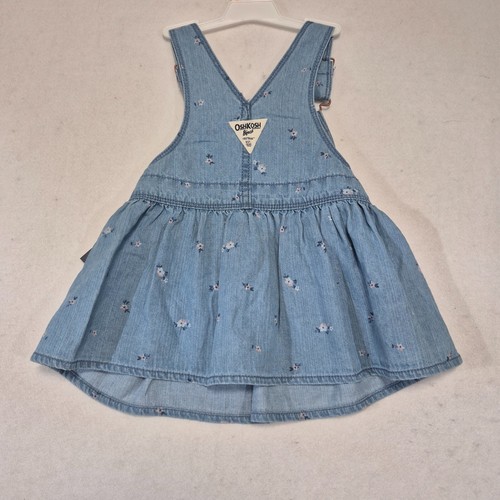 Oshkosh B'gosh Jumper Dress Baby Girls 12M Blue Floral Logo Cotton Comfy Knit - Picture 5 of 7