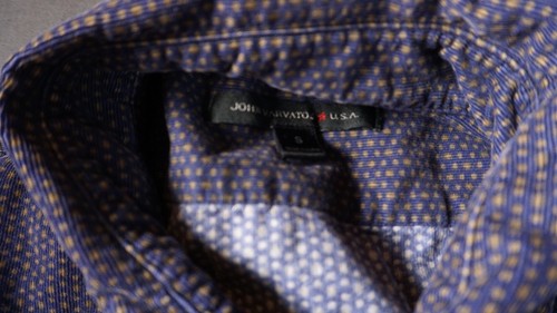 John Varvatos USA Shirt Mens Small Navy Blue Polka Dot Subtle Corduroy - Picture 2 of 6