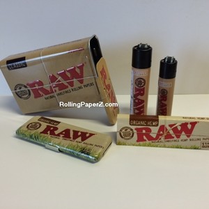 RAW-Organic-Hemp-1-1-4-Rolling-Papers-2-Lighters-Slide-Top-Tin-Pack-Storage-Tin