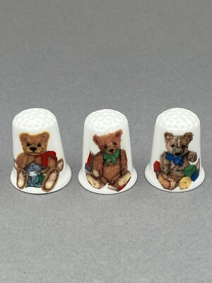 Teddybären englische Fine Bone China Fingerhüte komplettes 3er Set