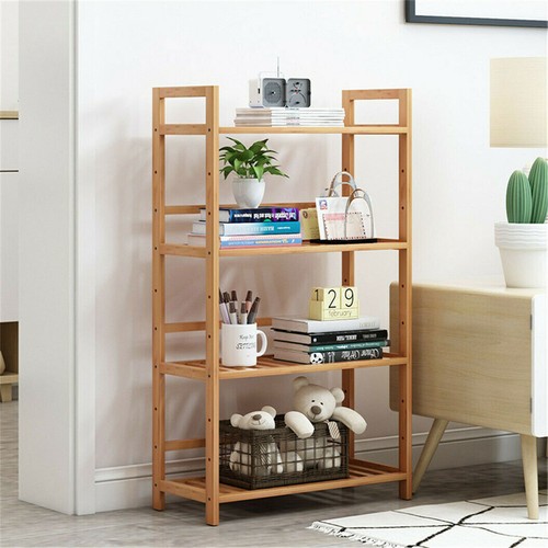 4-Tier Bamboo Bookcase with Adjustable Shelves Storage Shelf Unit Plant Stand US - Picture 6 of 10
