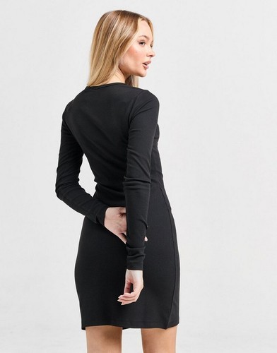 NWT adidas Originals Women's Essential Ribbed Long Sleeve Dress Black IY9657 - Picture 2 of 6