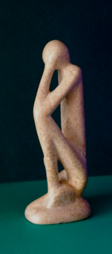 MODERN STYLE GLOSS ALABASTER YOUNG MAN FIGURINE IN SOFT BROWN 1975's - Picture 2 of 5