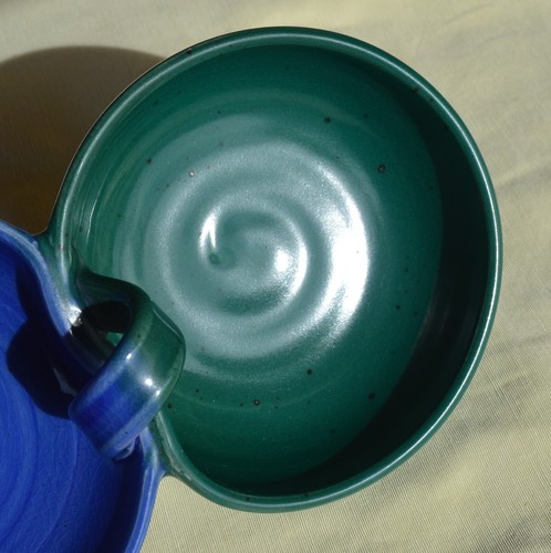 Colorado River Pottery 6 oz Each Side Salsa Bowl Loop Handle Blue Green Yuma AZ - Picture 8 of 13