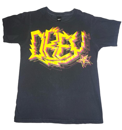 Vintage OBEY T-Shirt (S) Yellow Electricity Lightning Logo Shepard Fairey USA - Afbeelding 1 van 5