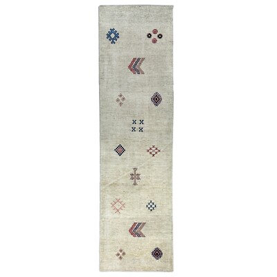 Handmade (2'5'' x 8'3'') Ivory Southwestern Style Oriental Gabbeh Wool Runner Rug
