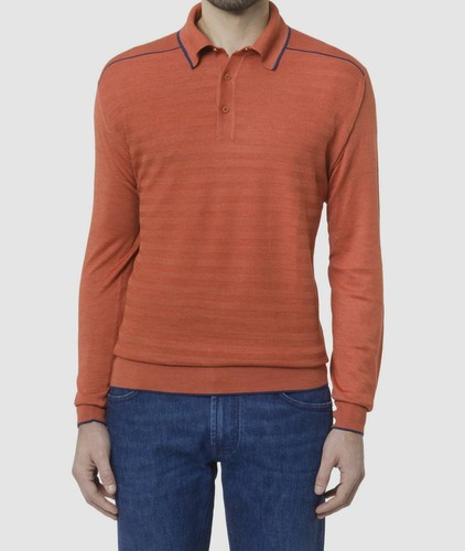 $ 1460 Stefano Ricci Herren orange Seide Leinen Kragen gestreift Polo T-Shirt Größe M