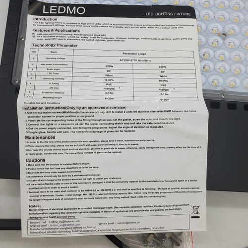 LEDMO 240W LED Flood Light, Bright LED Stadium Light-Outdoor-Arena-Warehouse NOB - Picture 10 of 14