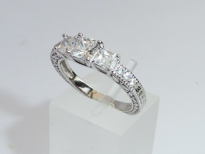 Handmade Ladies Hallmarked Sterling 925 Solid Silver 3 Stone White Sapphire Ring