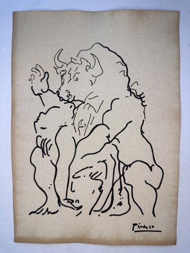 Pablo Picasso + COA Original Drawing Vintage Art Painting on Paper Signed