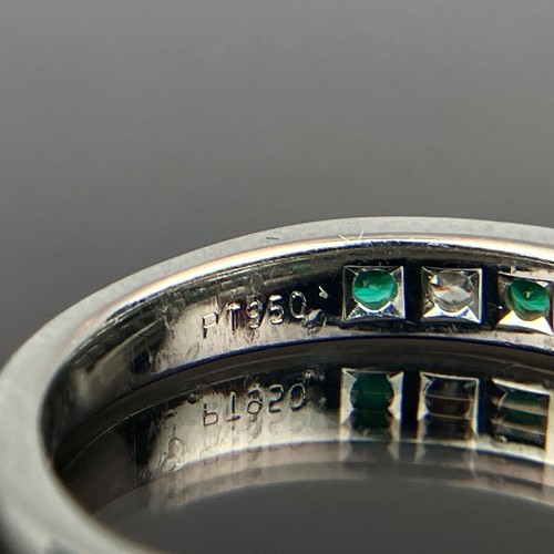 Tiffany & Co 950 Platinum Channel-Set Diamond & Emerald Band Ring Size 6.5 - Picture 7 of 9