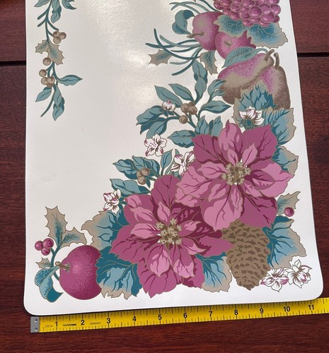 Set 4 tovagliette vinile Poinsettia rosa frutta Natale città e campagna vintage - Foto 6 di 6