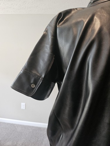 Natori – Black Faux/Luxe Lambskin Short Sleeve Mini Dress (Size XS) - Picture 14 of 23