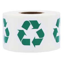 Green and White Recycle Logo Stickers | 1.5" Inch Round | 500 Pack
