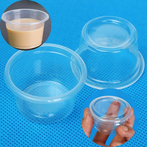 100 x Clear 30ml Plastic Sauce Disposable Cup Cups Container with Lid Made - Picture 2 of 8