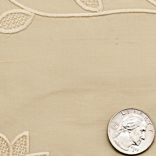 Flower & Vine Embroidered Iridescent Vanilla Silk Shantung Fabric | 2.39 yds. - Picture 6 of 9