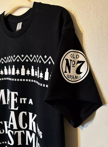 Jack Daniels Whiskey T-Shirt Christmas Cotton Crew Mens JDTW M or L NEW Black - Picture 3 of 6