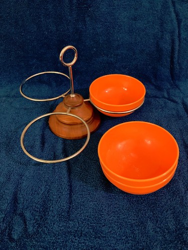 Vintage 60er Jahre Dreh-Menage ORANGE für Knabbereien Snacks 3 Schalen 28cm Ø - Picture 7 of 10