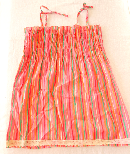 1970s Girls Summer Shirred Top Montgomery Ward Vintage Size 8 Pink Stripe - Picture 4 of 8