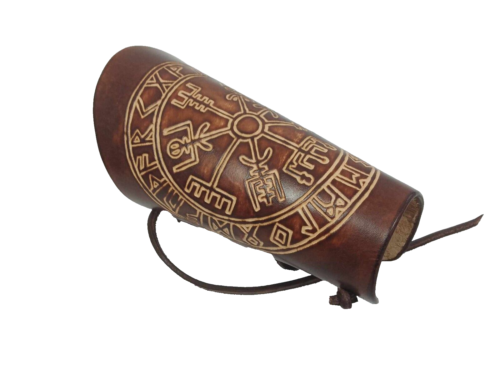 Protezione braccio sport arco pelle marrone bussola rune moncone ad arco VEGVISIR vichinghi - Foto 3 di 8
