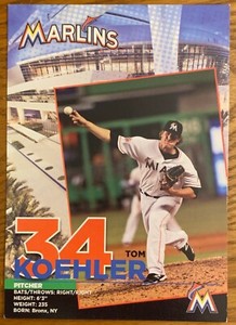 TOM KOEHLER, TEAM ISSUED 5" x 7" PHOTO CARD, MIAMI MARLINS STAR ! | eBay