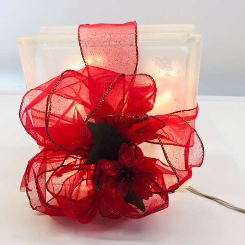 Red Mesh Ribbon Frosted Christmas Glass Block Holiday Decorative Brick Light - Picture 8 of 12