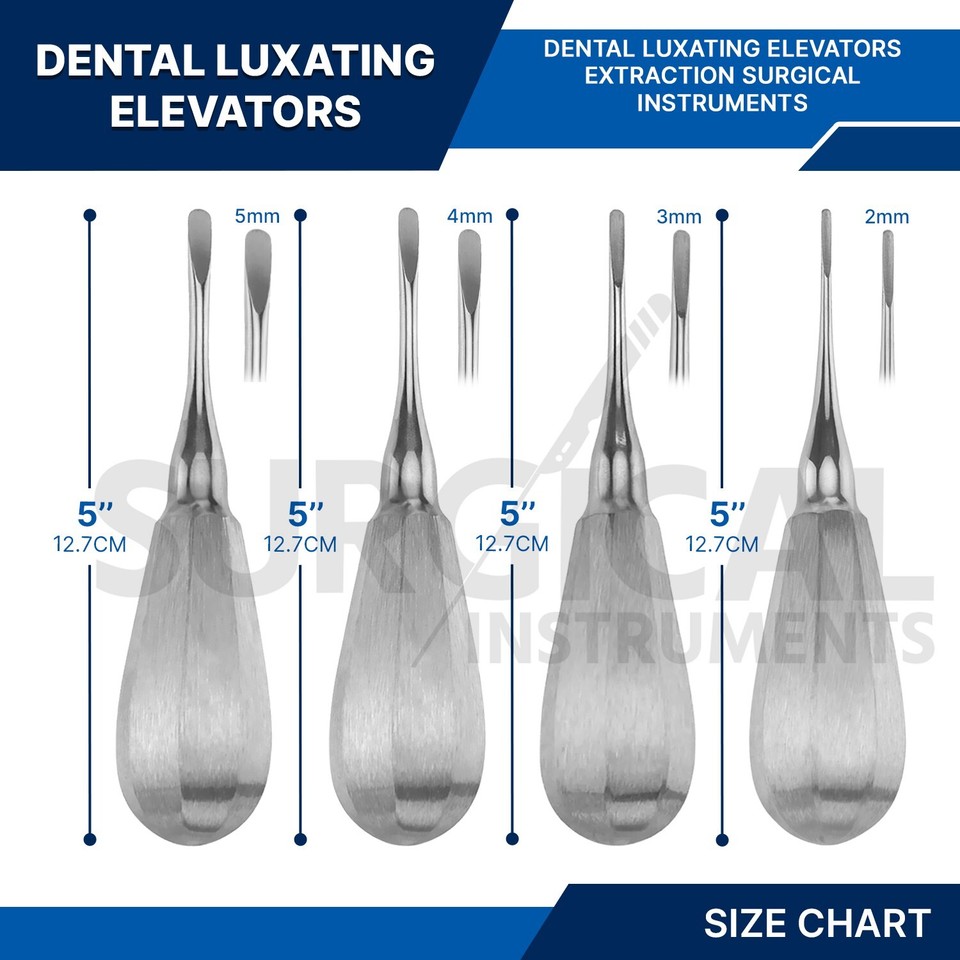 Surginstruments Dental Elevator Set - 3 Pieces, Stainless Steel, Plastic Handle