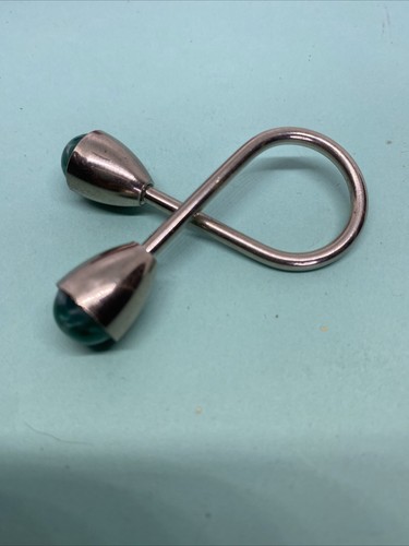 Vintage Silvertone Green Glass Keychain