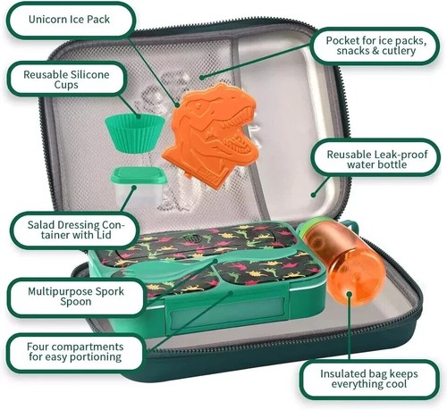 3D Dinosaur Lunch Box Set Lunch Bag for School Kid Boys Leakproof and waterproof - Picture 2 of 8